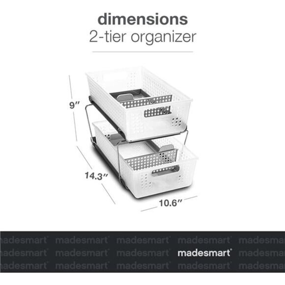 2 Tier Slide Out Storage Organizer Baskets with Handles for Bathroom Kitchen - Picture 4 of 7